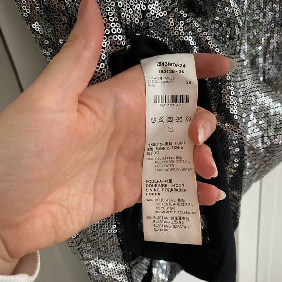 MSGM Sequin Long Sleeve Ruched Silver Mini Dress sz 38 - Picture 10 of 14